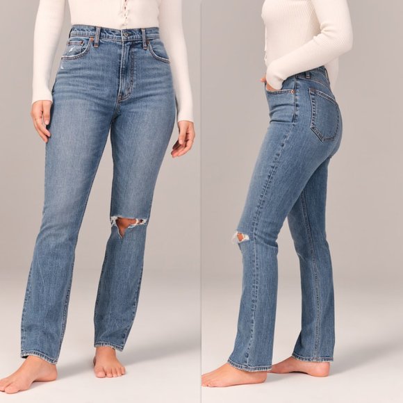 Abercrombie & Fitch Curve Love Ultra High Rise 90s Slim Straight Jean - Picture 1 of 10